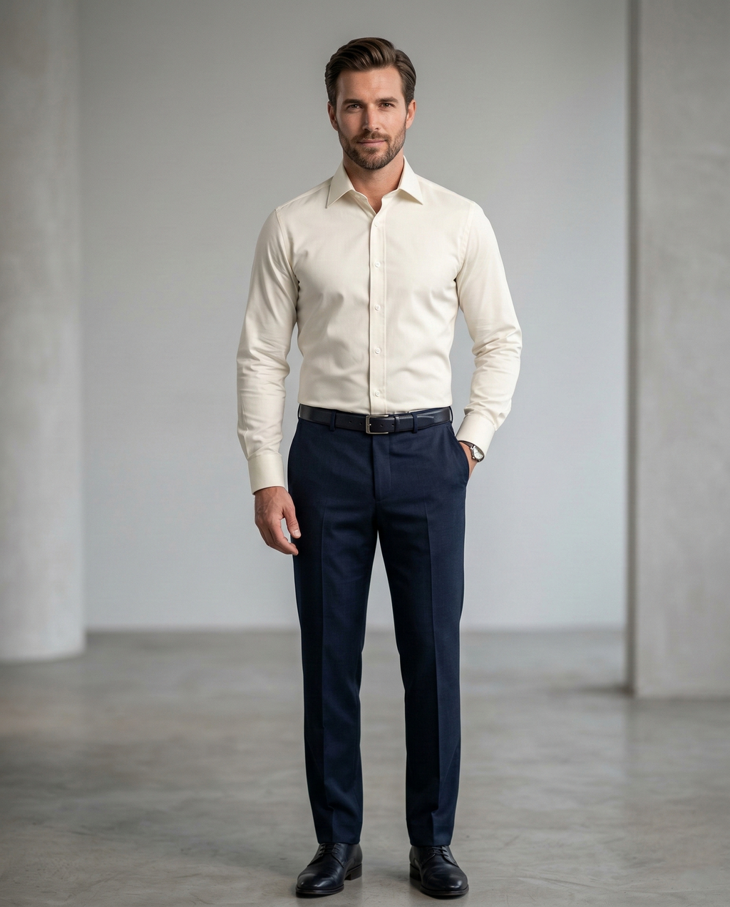 Cream Formal Shirt for Men | Premium Cotton Blend Regular Fit