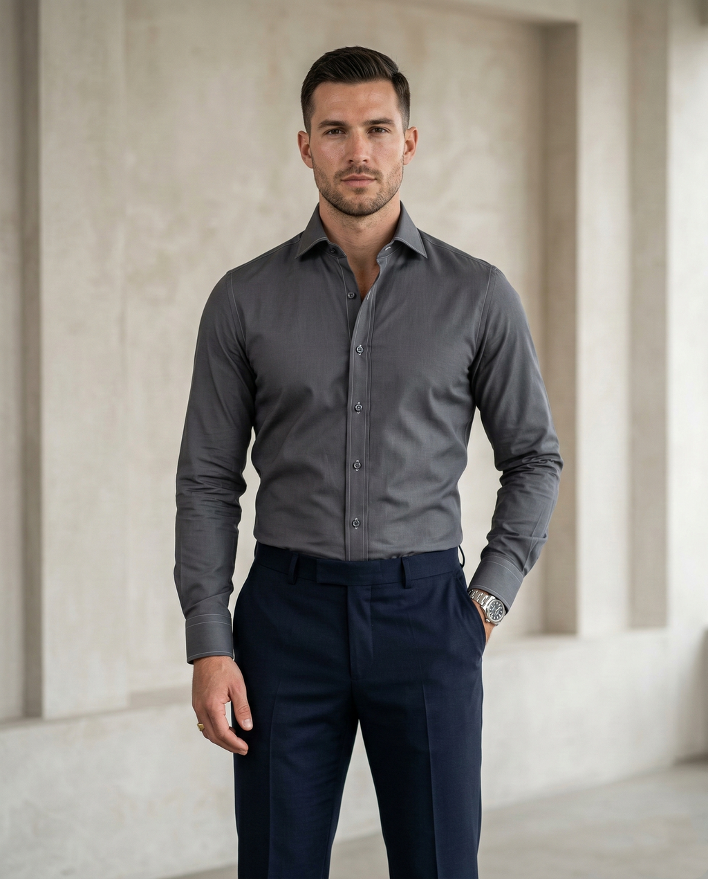 Charcoal Grey Formal Shirt for Men | Premium Cotton Blend Regular Fit