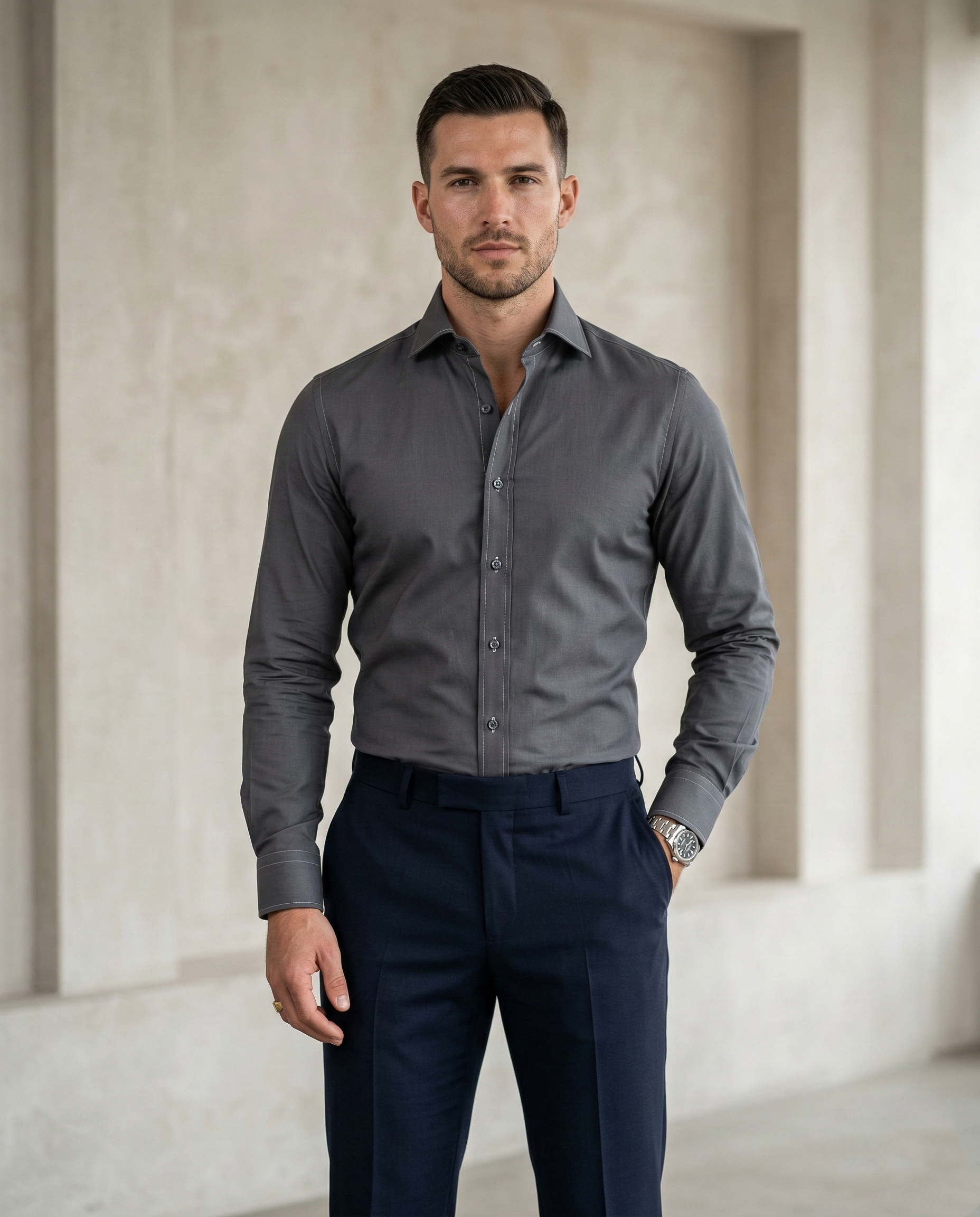 Charcoal Grey Formal Shirt for Men | Premium Cotton Blend Regular Fit