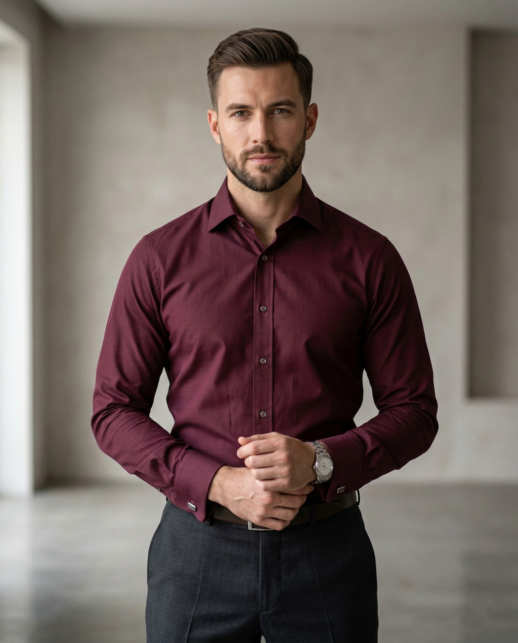 Wine Color Formal Shirt for Men | Premium Cotton Blend Regular Fit