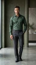 Men’s Designer Slim-Fit Emerald Geometric Glyph Print Shirt