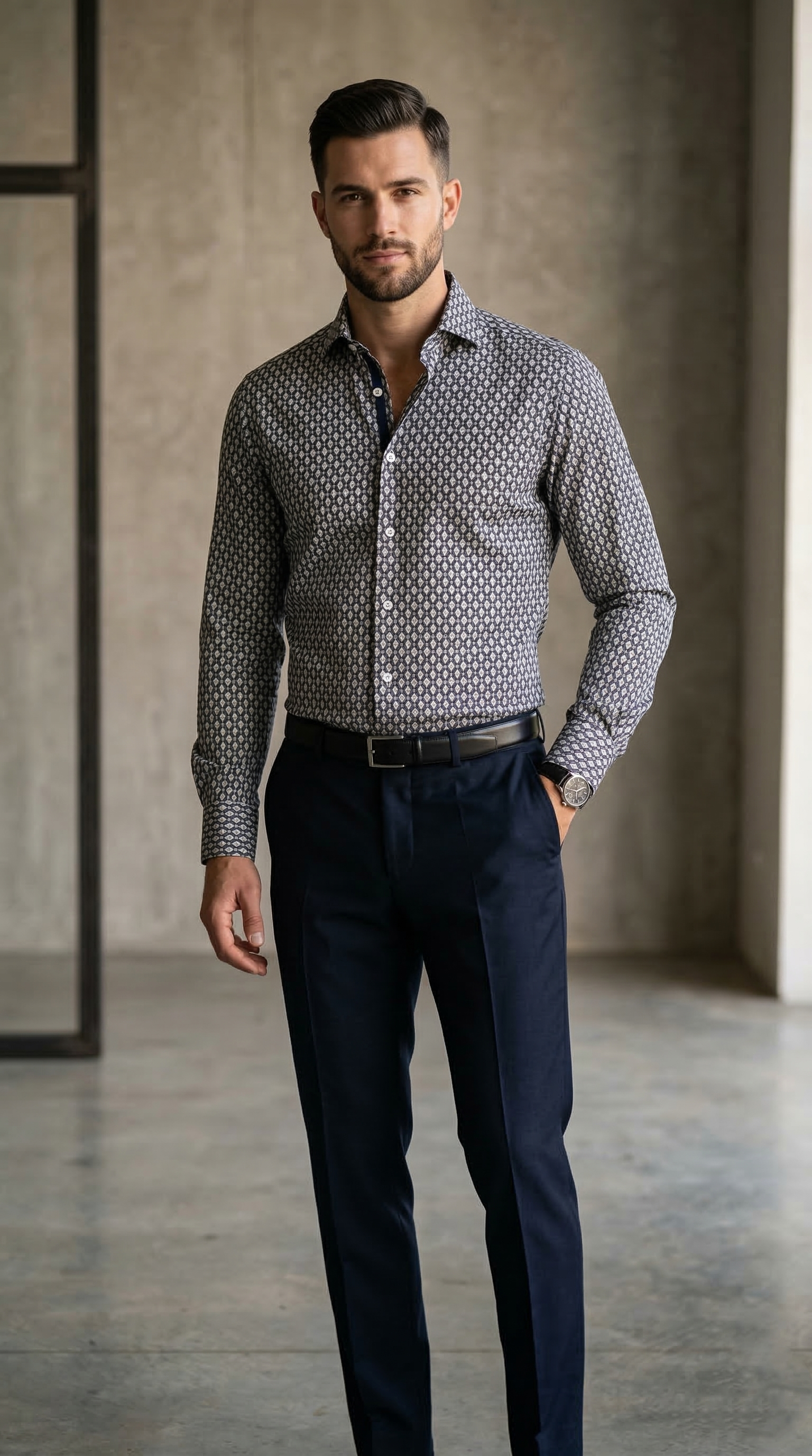 Men’s Designer Slim-Fit Micro-Medallion Geometric Shirt