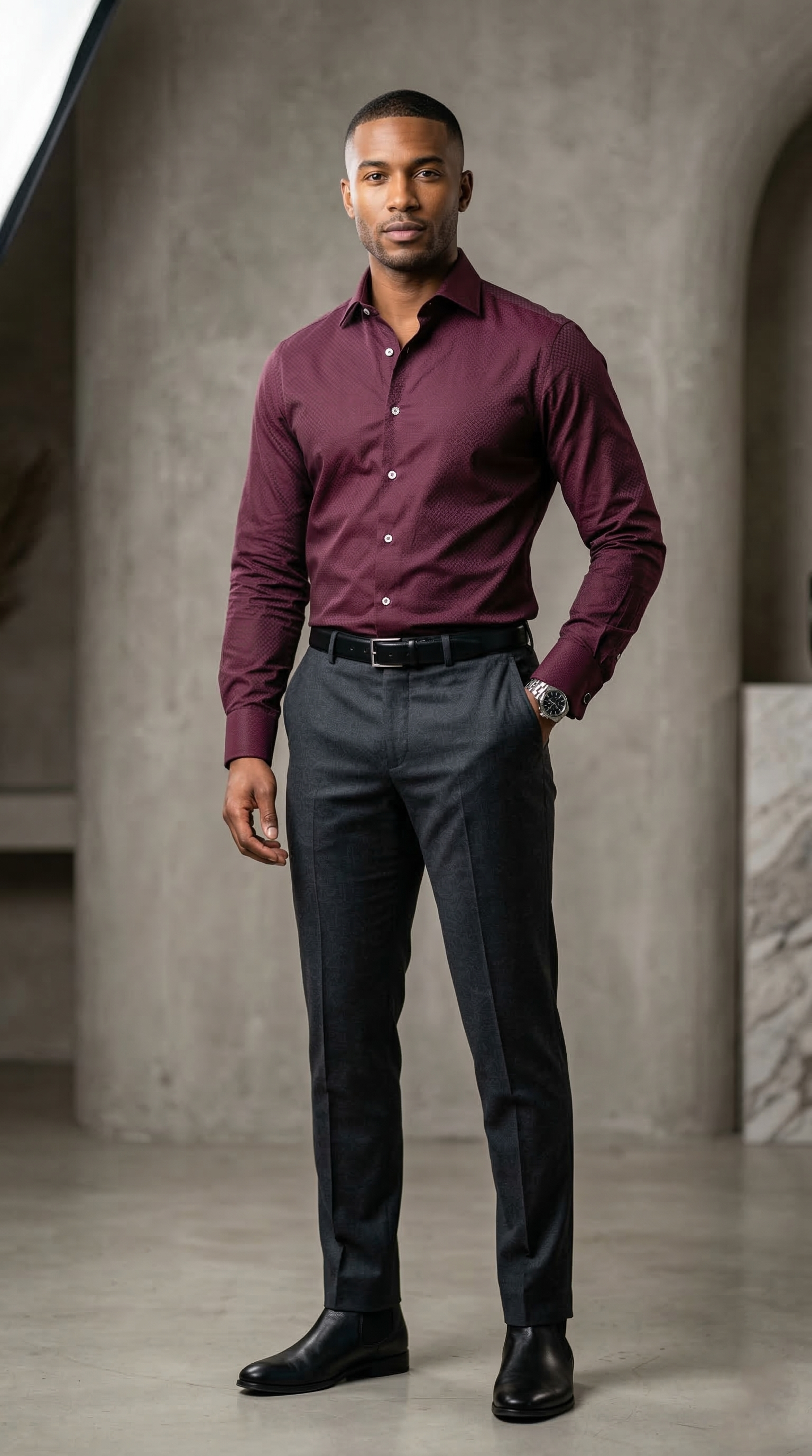 Men's Luxury Designer Burgundy Shirt