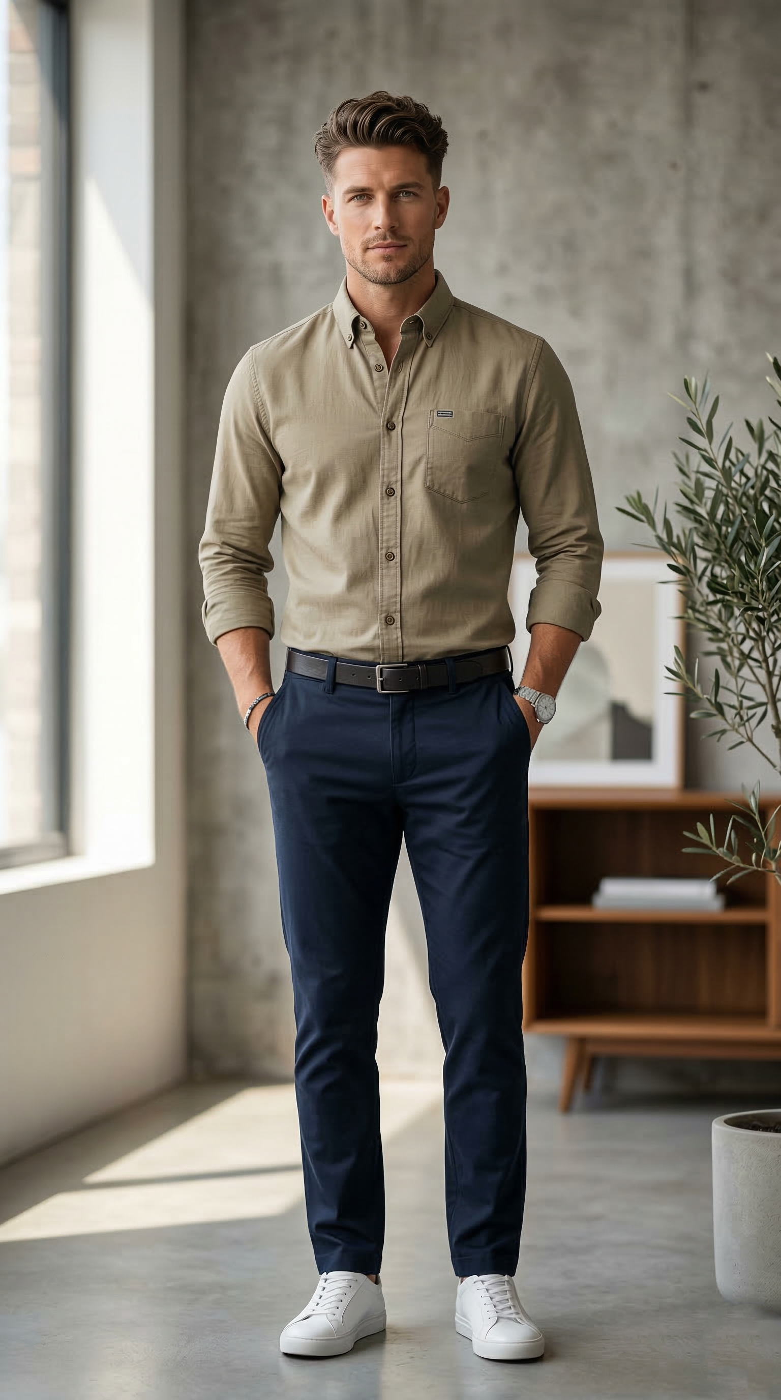 Men’s Slim-Fit Khaki Cotton Oxford – The Essential Casual Button-Down
