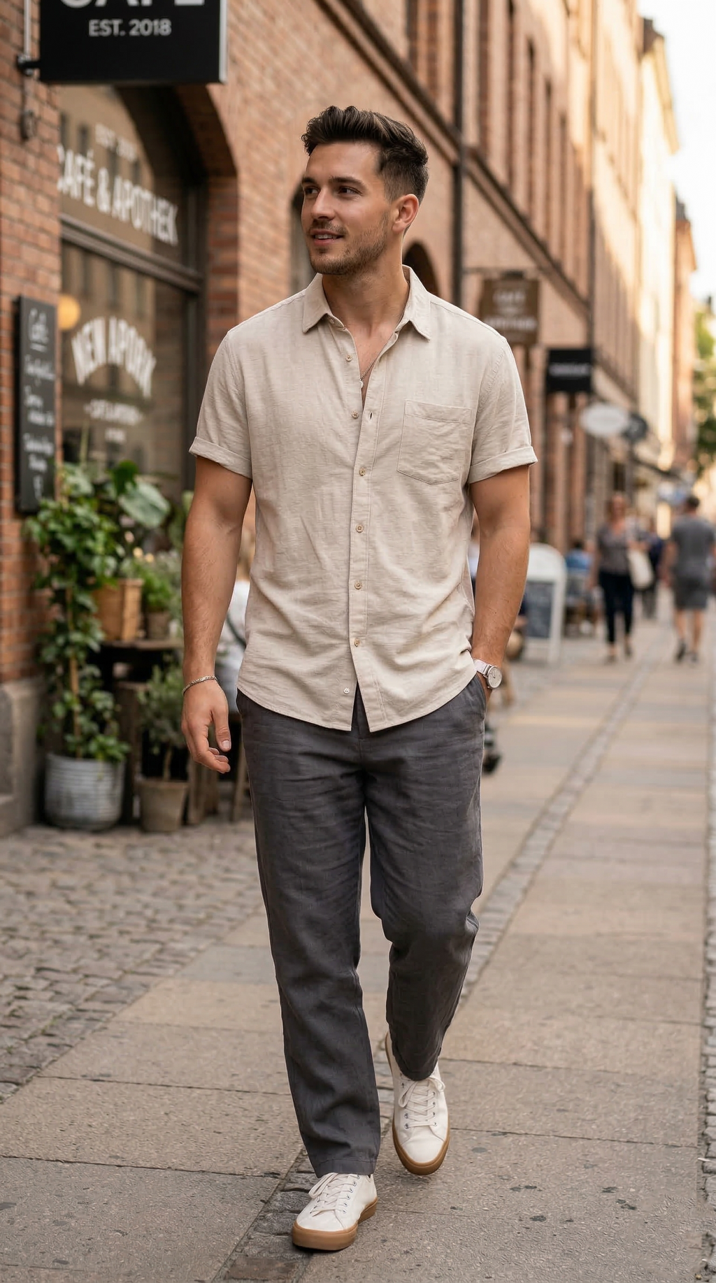 Men’s Light Beige Casual Short Sleeve Shirt