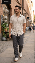 Men’s Light Beige Casual Short Sleeve Shirt