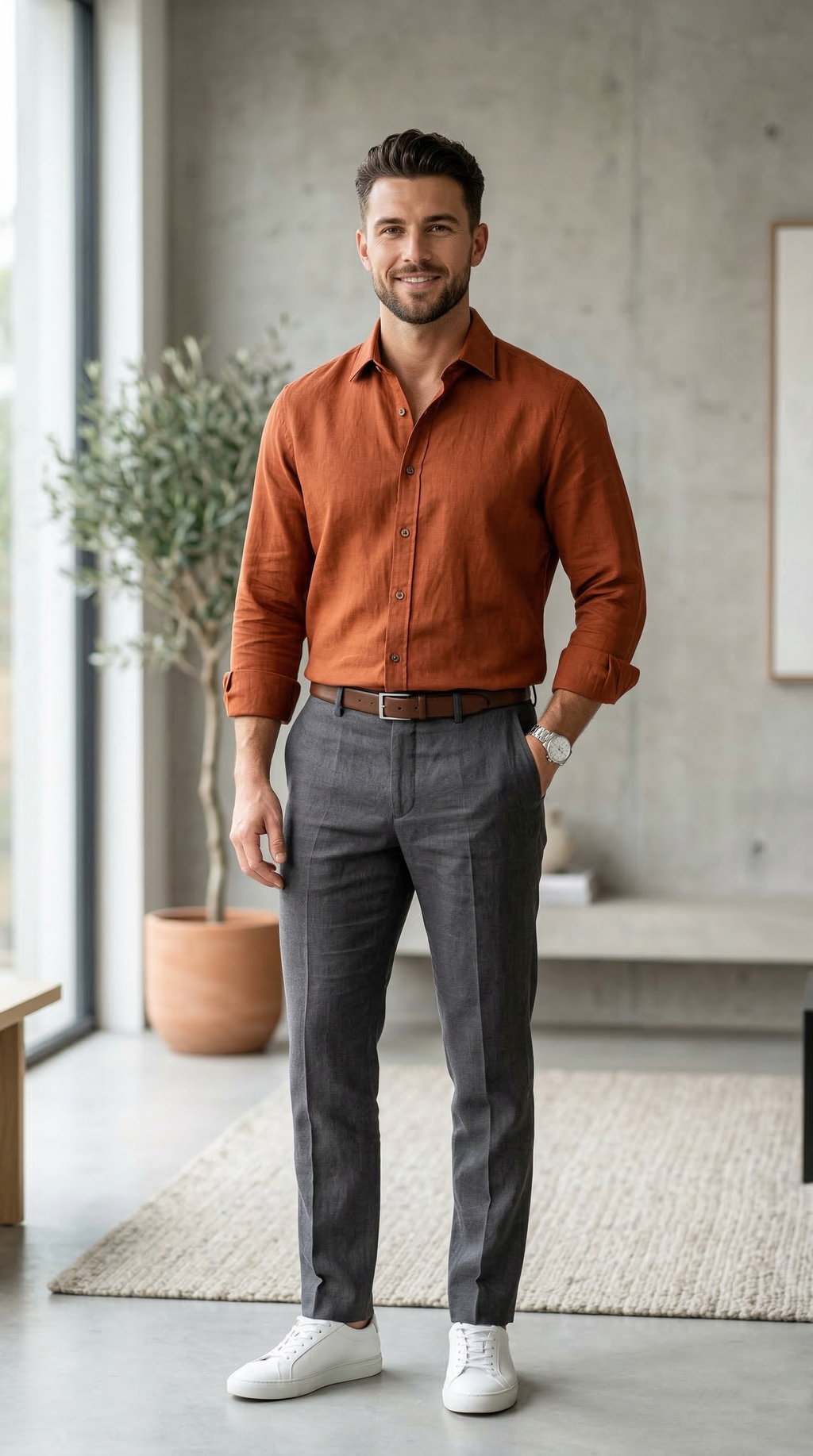 Men’s Terracotta Linen-Cotton – The Warm-Tone Casual Essential