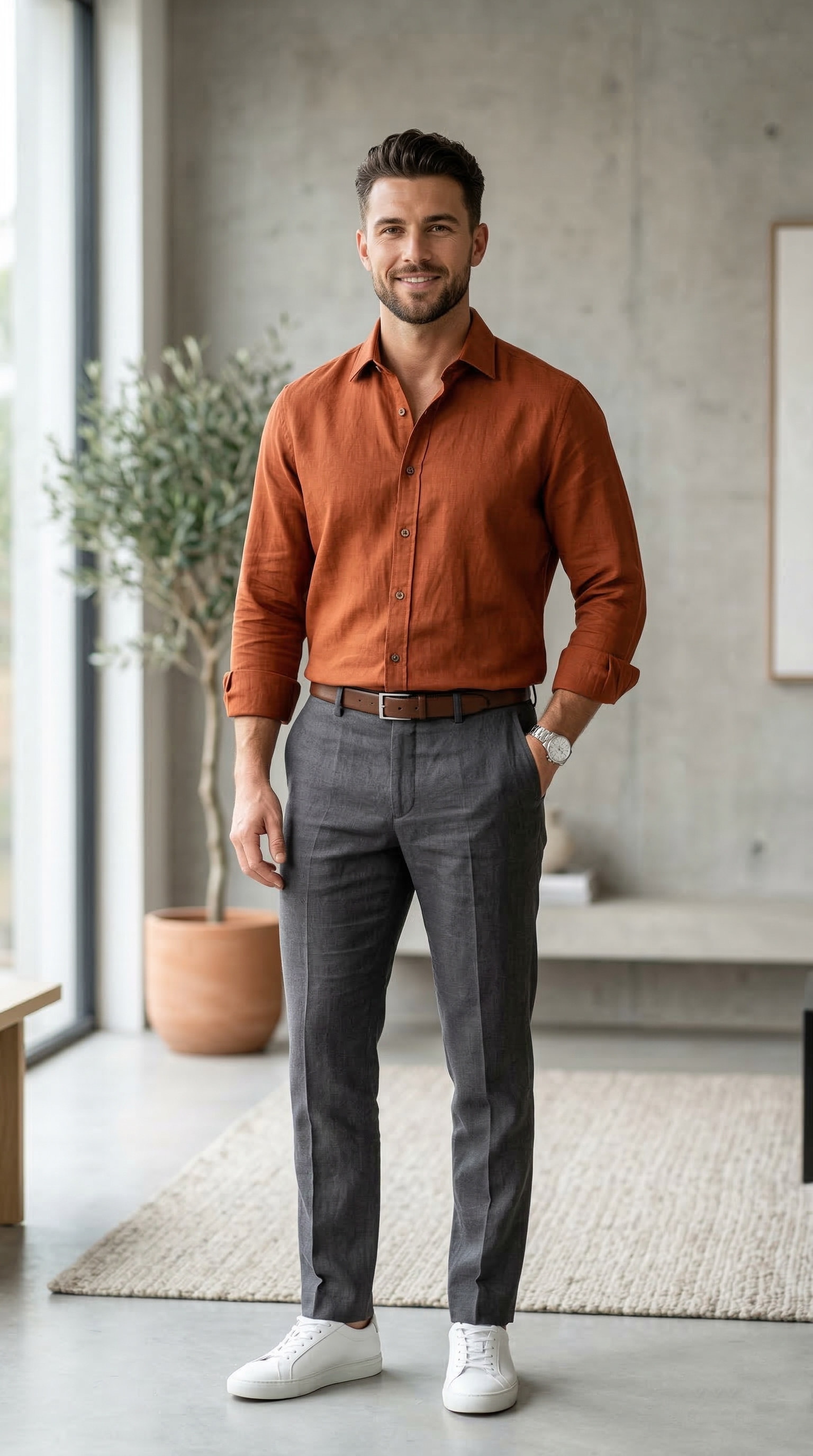 Men’s Terracotta Linen-Cotton – The Warm-Tone Casual Essential