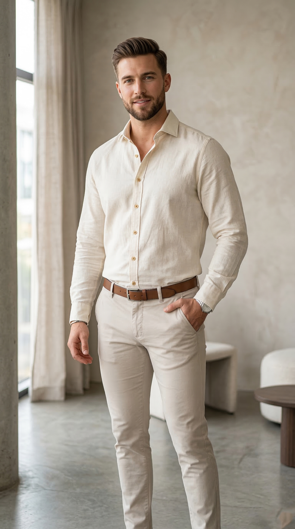 Men’s Cream Linen-Cotton Blend – The Ultimate Coastal Casual Button-Down