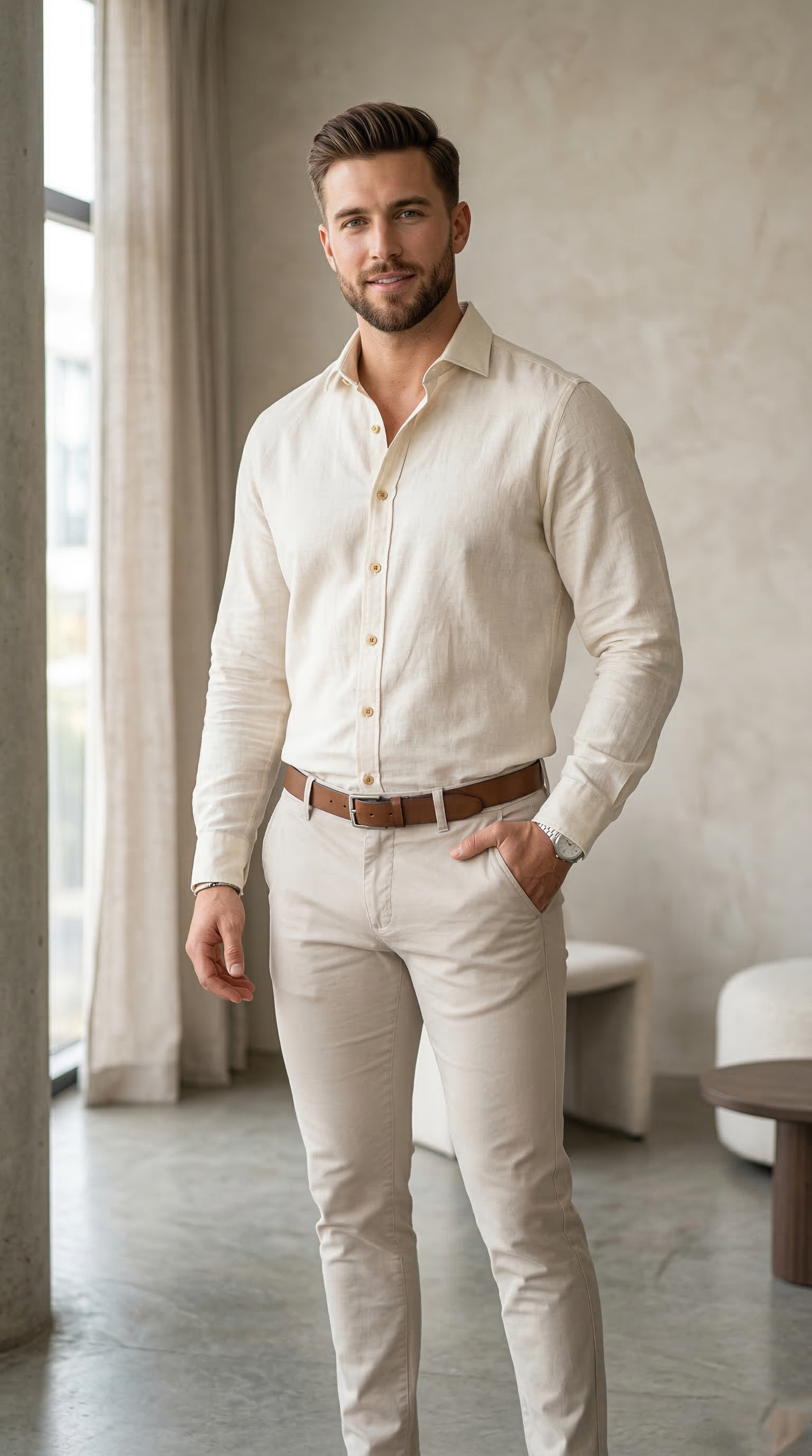Men’s Cream Linen-Cotton Blend – The Ultimate Coastal Casual Button-Down
