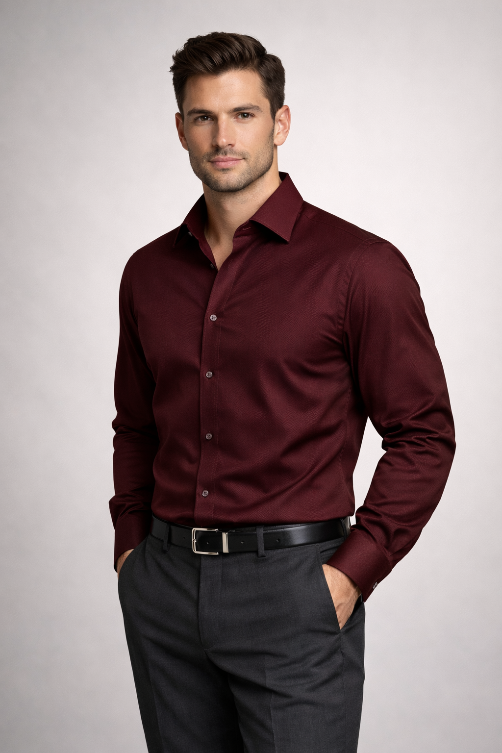 Men’s Maroon Formal Shirt | Premium Slim Fit Full Sleeve Shirt for Men