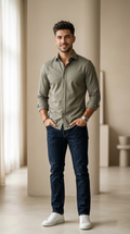 Men’s Sage Green Jersey-Cotton – The Ultimate Comfort Casual Button-Down