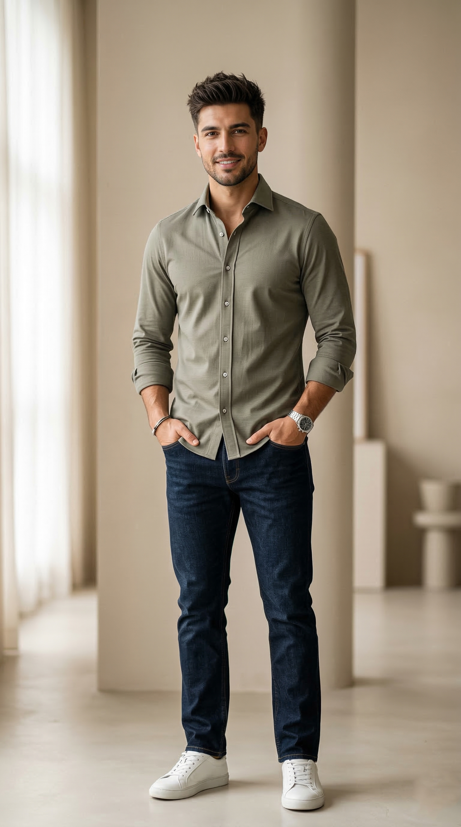 Men’s Sage Green Jersey-Cotton – The Ultimate Comfort Casual Button-Down