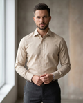 Beige Formal Shirt for Men | Premium Cotton Blend Regular Fit