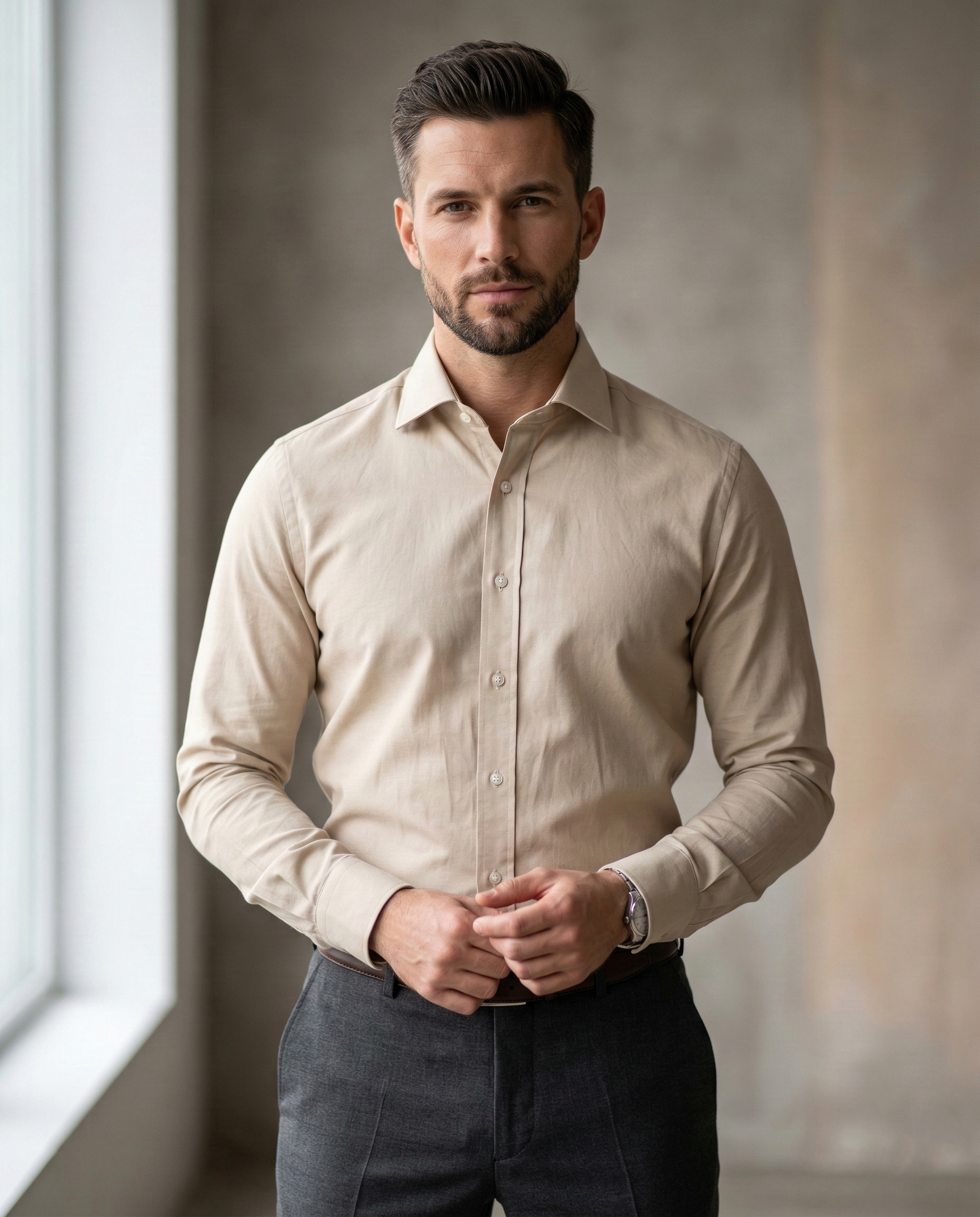 Beige Formal Shirt for Men | Premium Cotton Blend Regular Fit