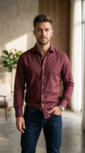 Men’s Burgundy Linen-Blend – The Elevated Casual Statement Shirt