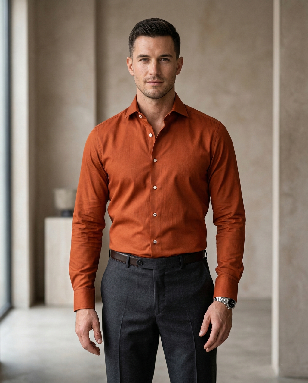 Men's Rust Orange Formal Shirt | Premium Cotton Regular Fit