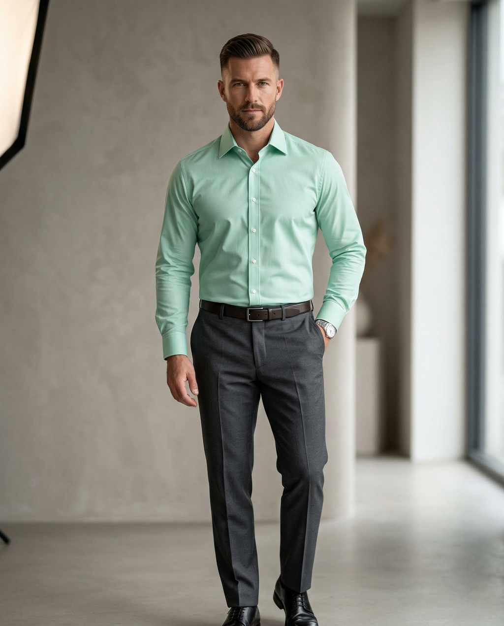 Mint Green Formal Shirt for Men | Premium Cotton Blend Regular Fit