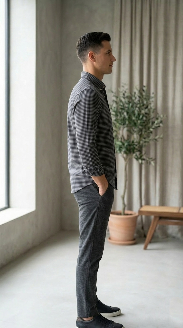 Men’s Navy Blue Checked Casual Shirt