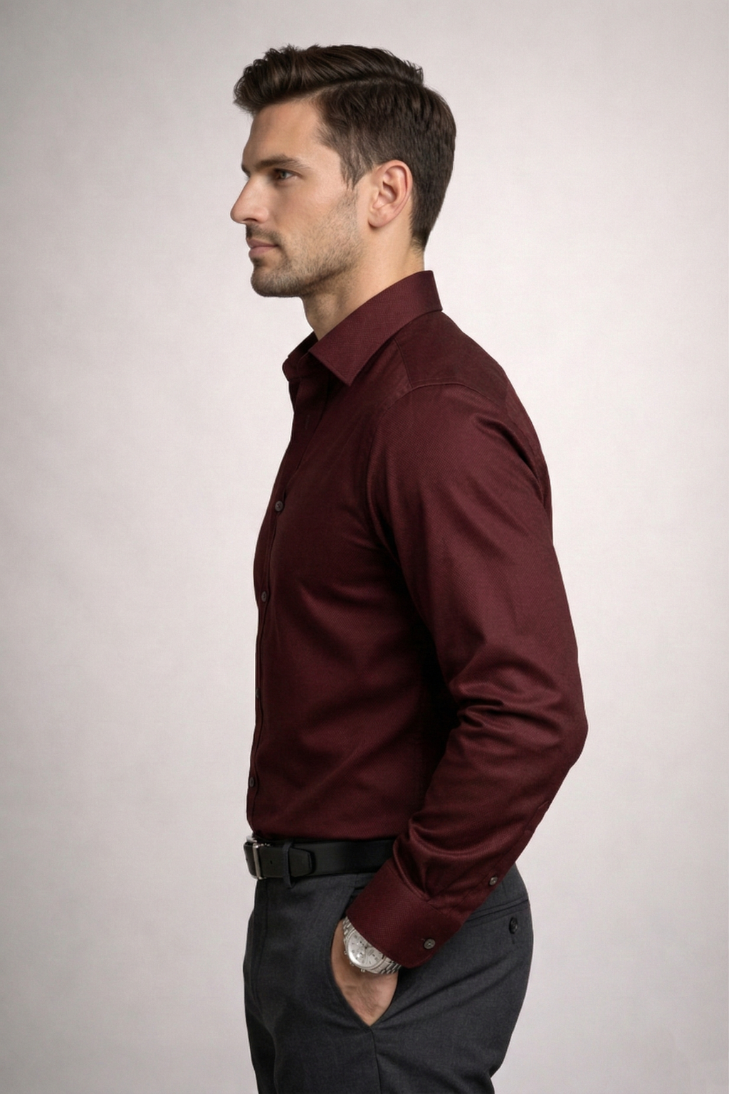 Men’s Maroon Formal Shirt | Premium Slim Fit Full Sleeve Shirt for Men