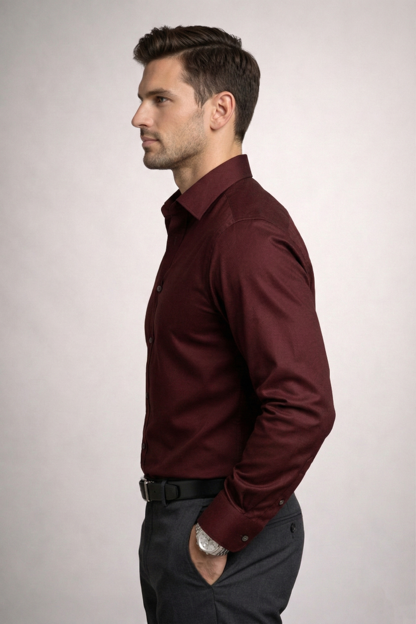 Men’s Maroon Formal Shirt | Premium Slim Fit Full Sleeve Shirt for Men