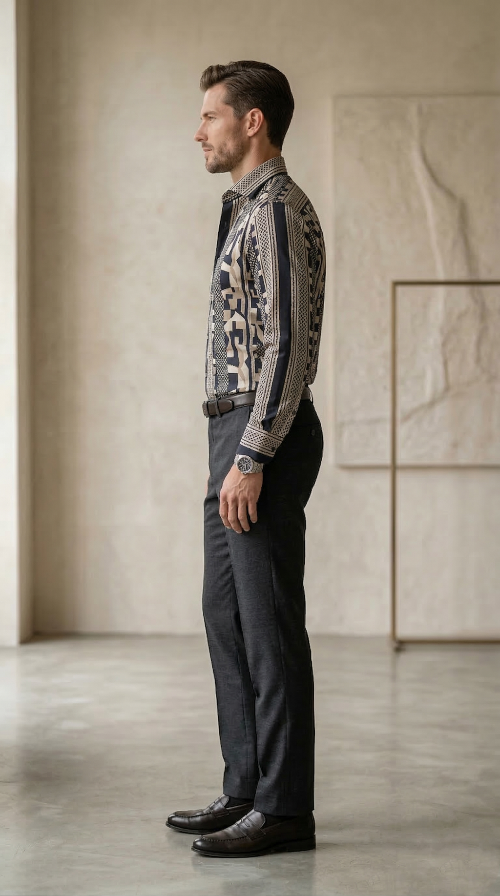 Men’s Slim-Fit Mosaic Geometric Print Silk-Blend Shirt