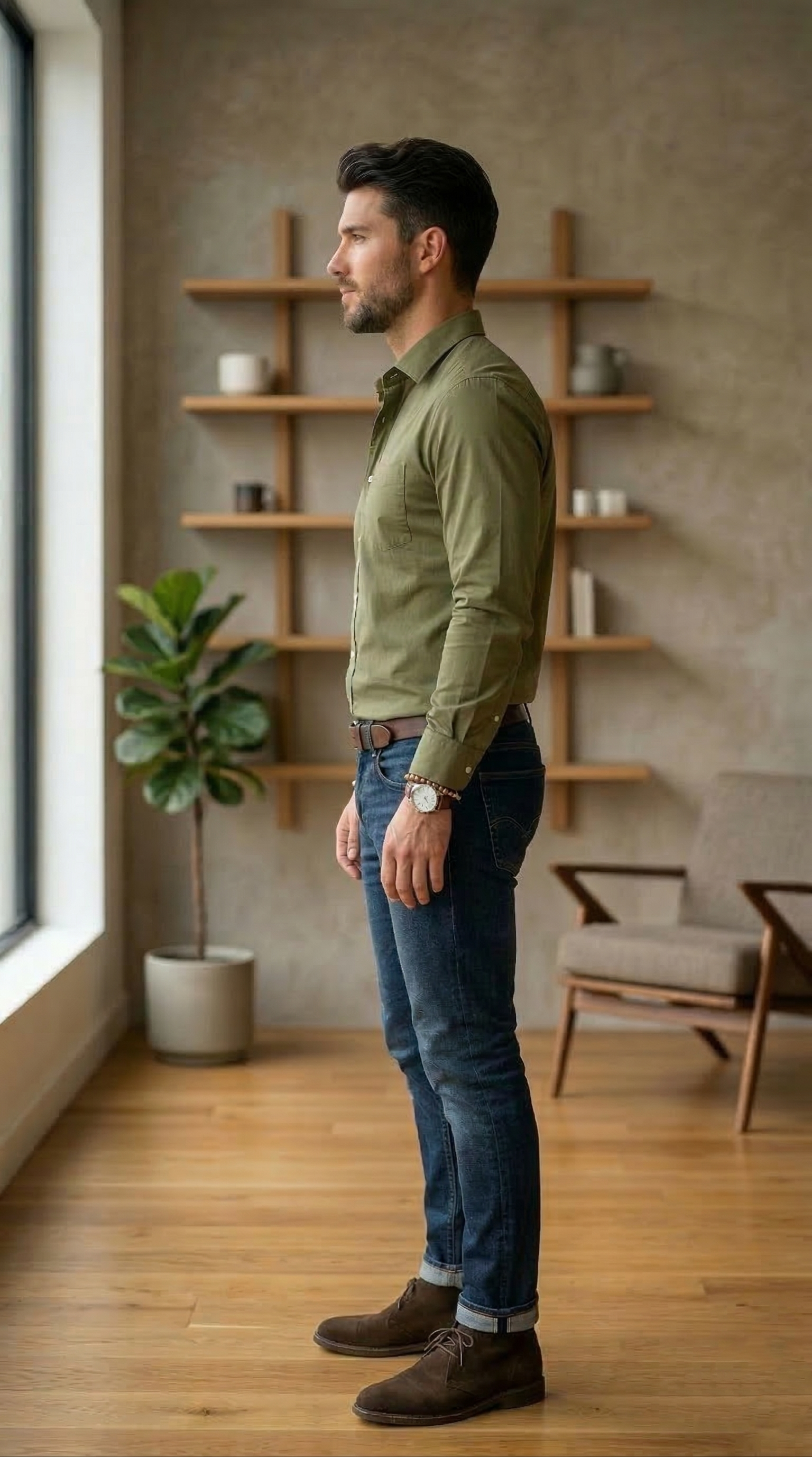 Men’s Modern Olive Poplin – The Versatile Casual Essential