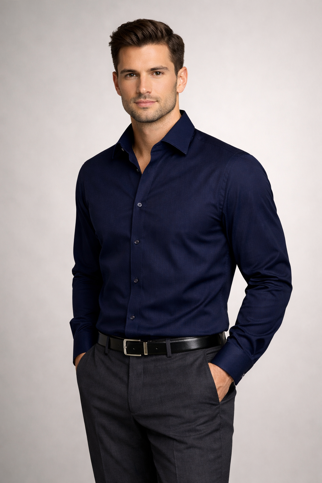 Men’s Navy Blue Formal Shirt | Premium Slim Fit Office Wear Shirt