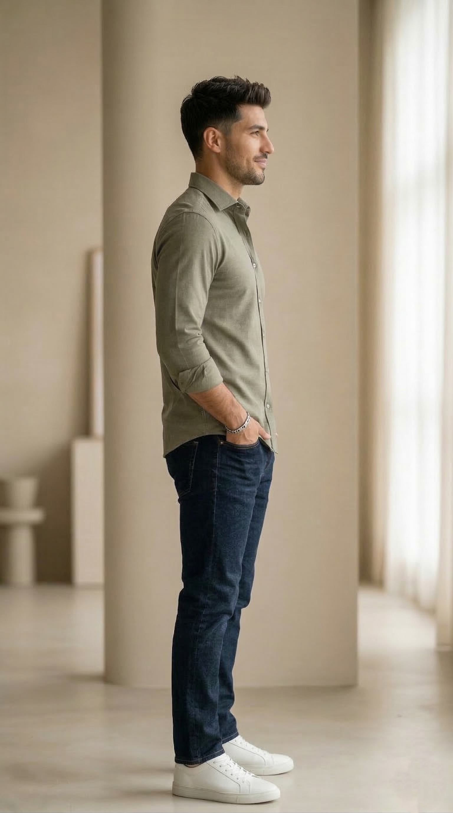 Men’s Sage Green Jersey-Cotton – The Ultimate Comfort Casual Button-Down