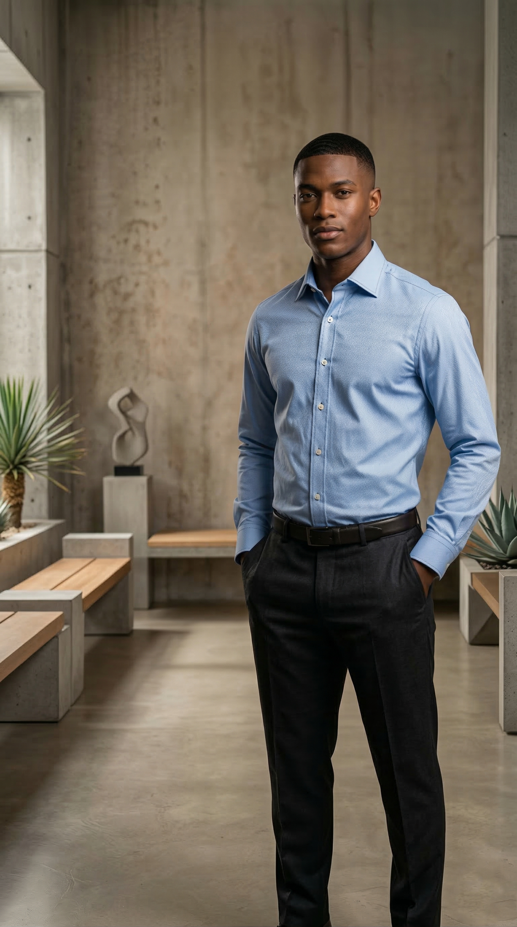 Men’s Designer Slim-Fit Sky Blue Micro-Jacquard Dress Shirt