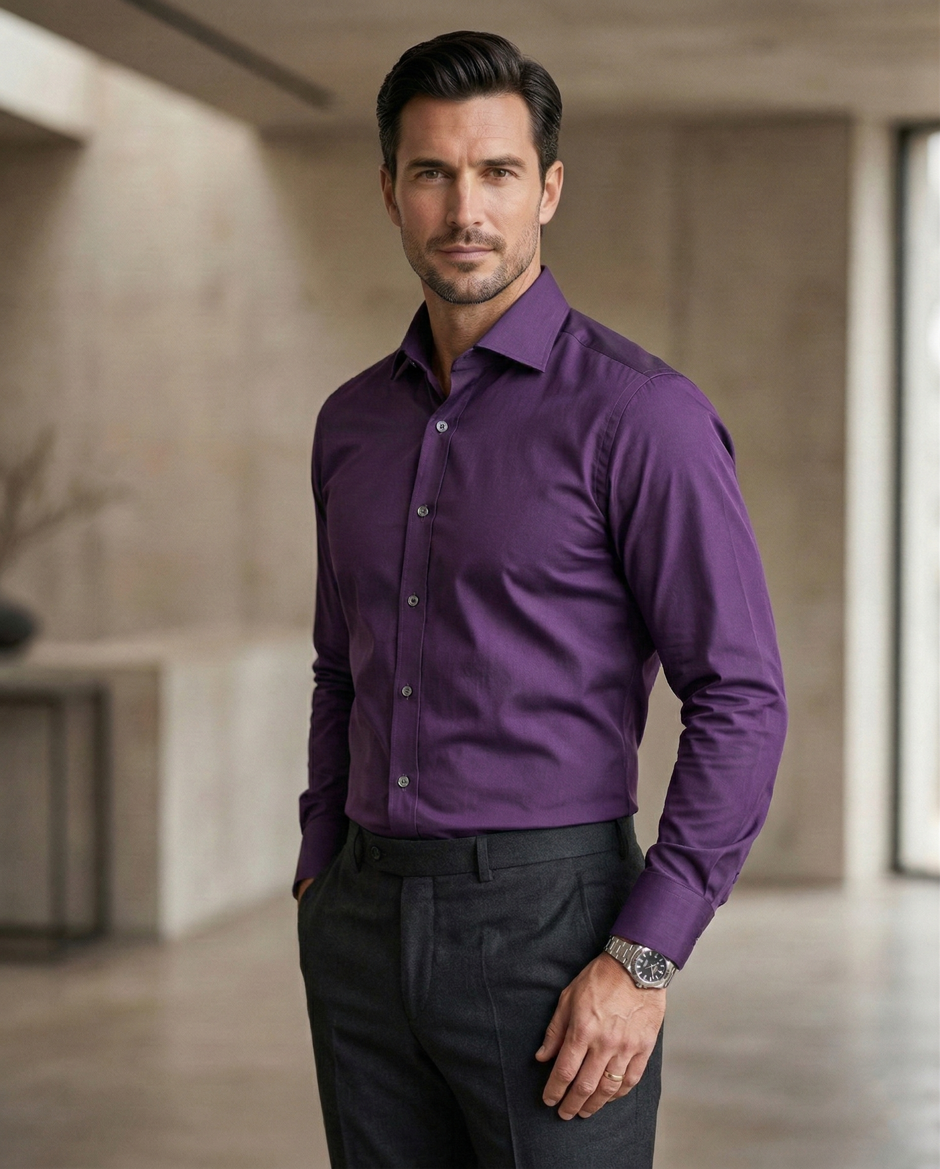 Men's Purple Formal Shirt | Premium Cotton Regular Fit Office