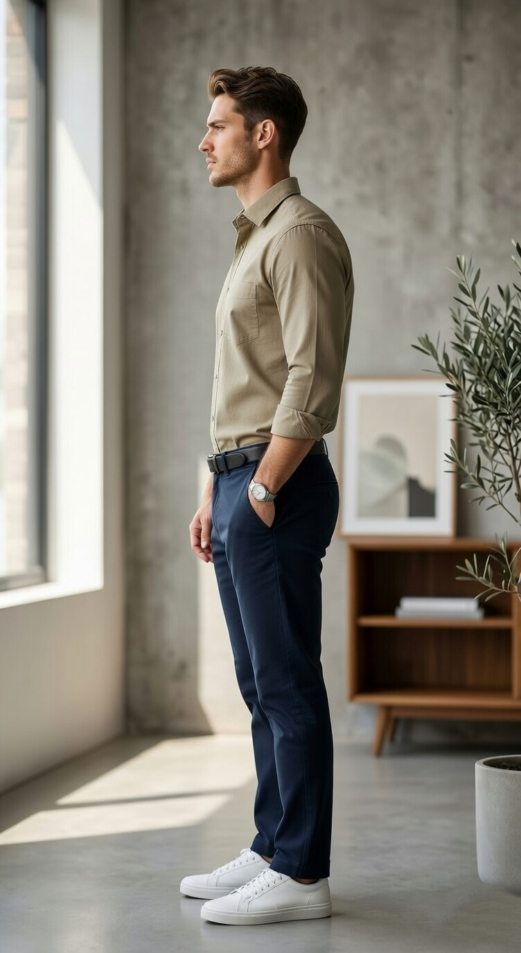 Men’s Slim-Fit Khaki Cotton Oxford – The Essential Casual Button-Down