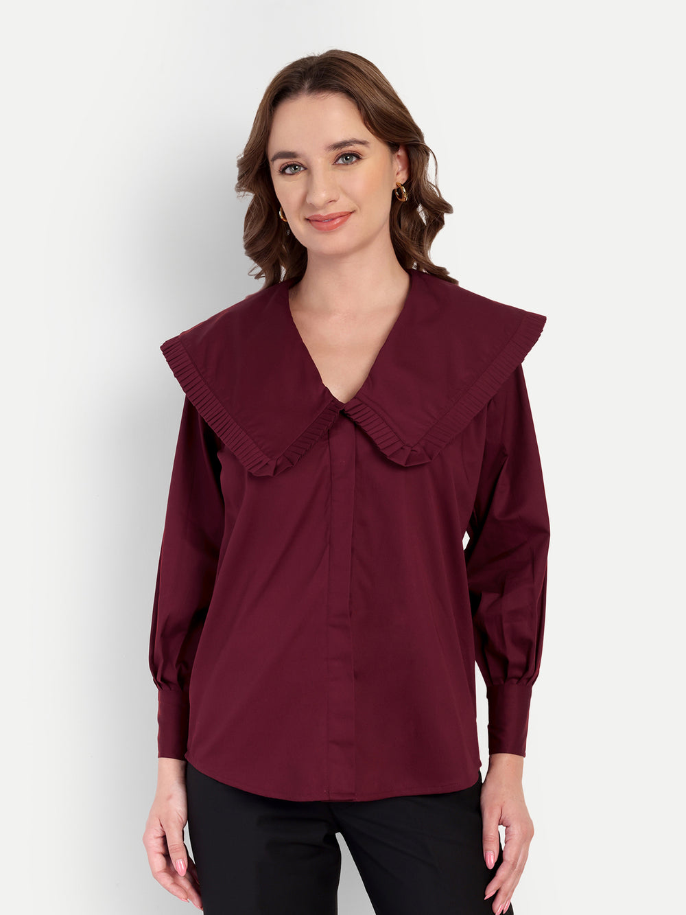 Pleated Collar Semi Formal Shirt