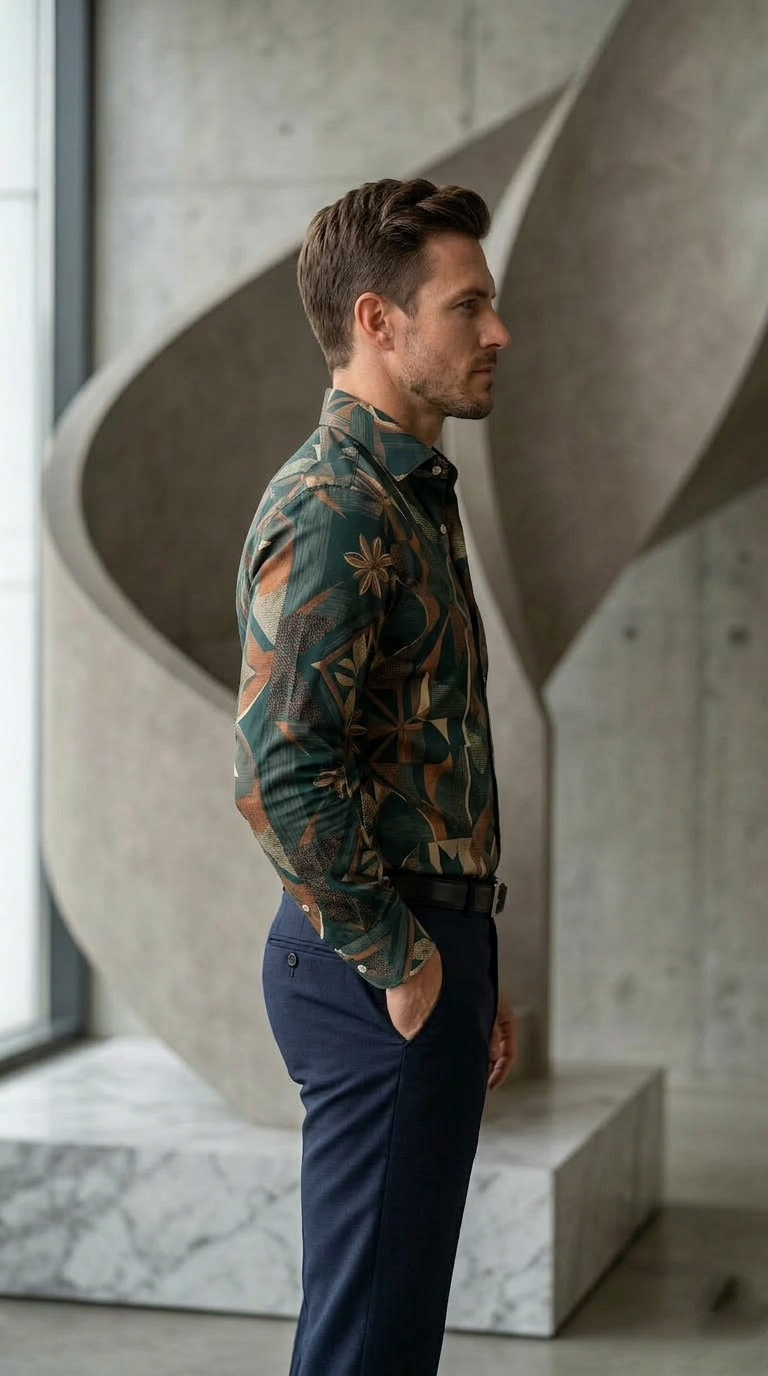 Men’s Designer Slim-Fit Abstract Botanical Mosaic Shirt