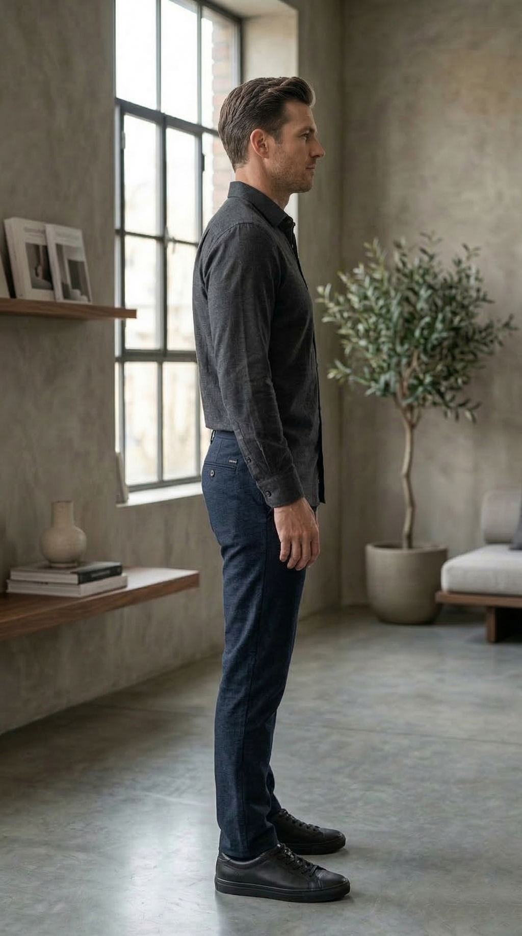 Men’s Charcoal Brushed Cotton – The Sleek Urban Casual Button-Down
