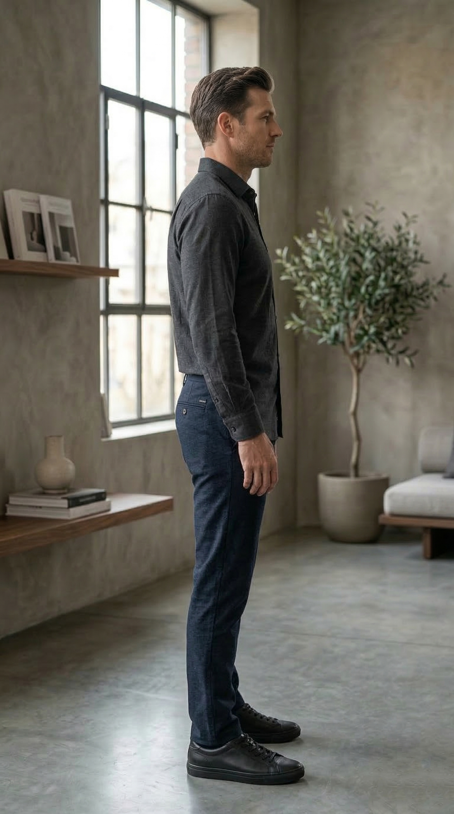 Men’s Charcoal Brushed Cotton – The Sleek Urban Casual Button-Down