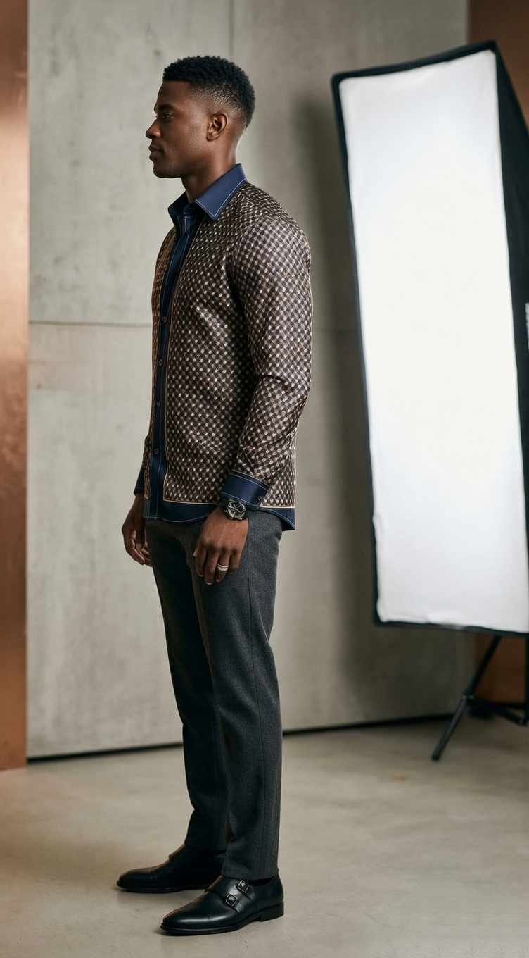 Men’s Designer Engineered Silk-Sateen Scarf-Print Shirt