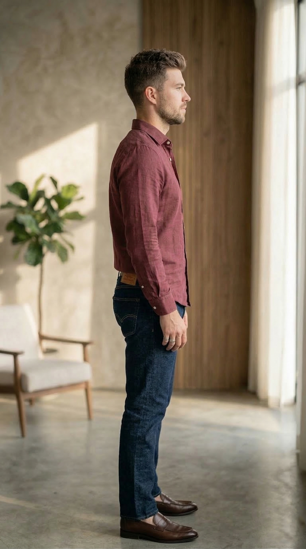 Men’s Burgundy Linen-Blend – The Elevated Casual Statement Shirt