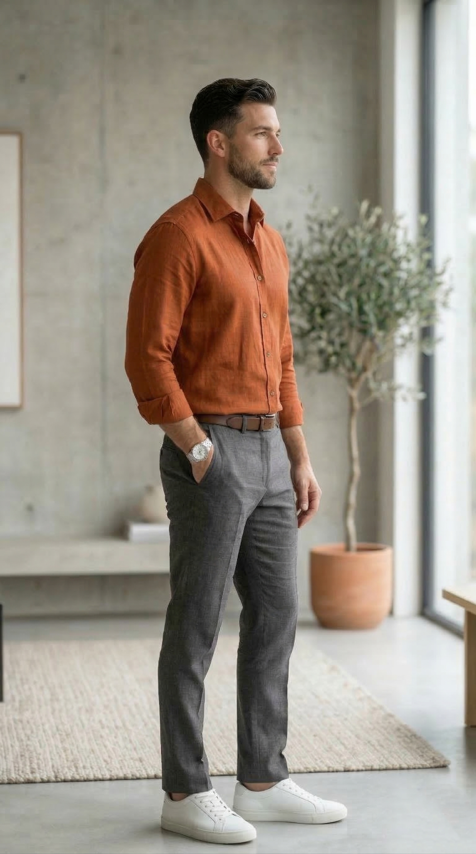 Men’s Terracotta Linen-Cotton – The Warm-Tone Casual Essential