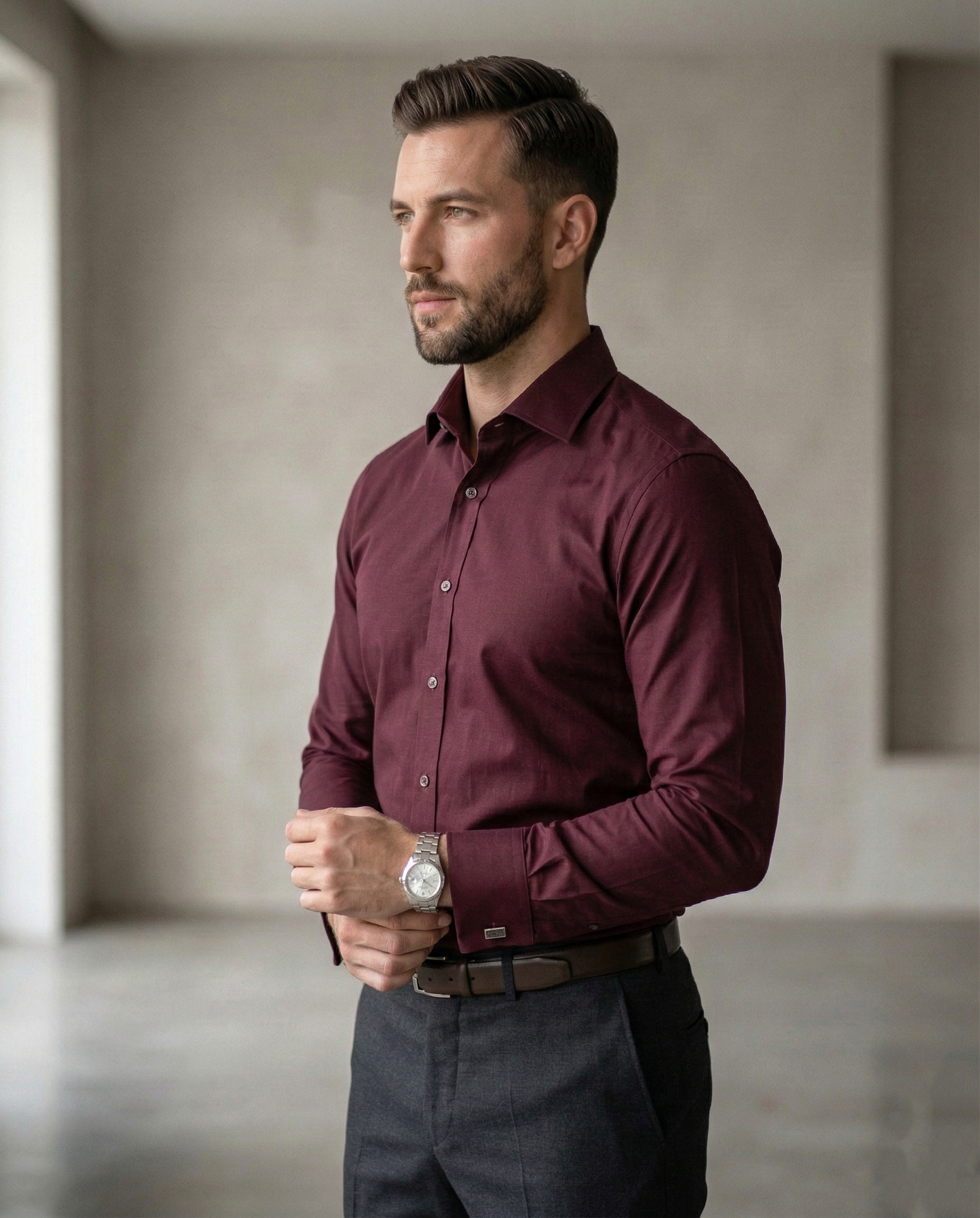 Wine Color Formal Shirt for Men | Premium Cotton Blend Regular Fit