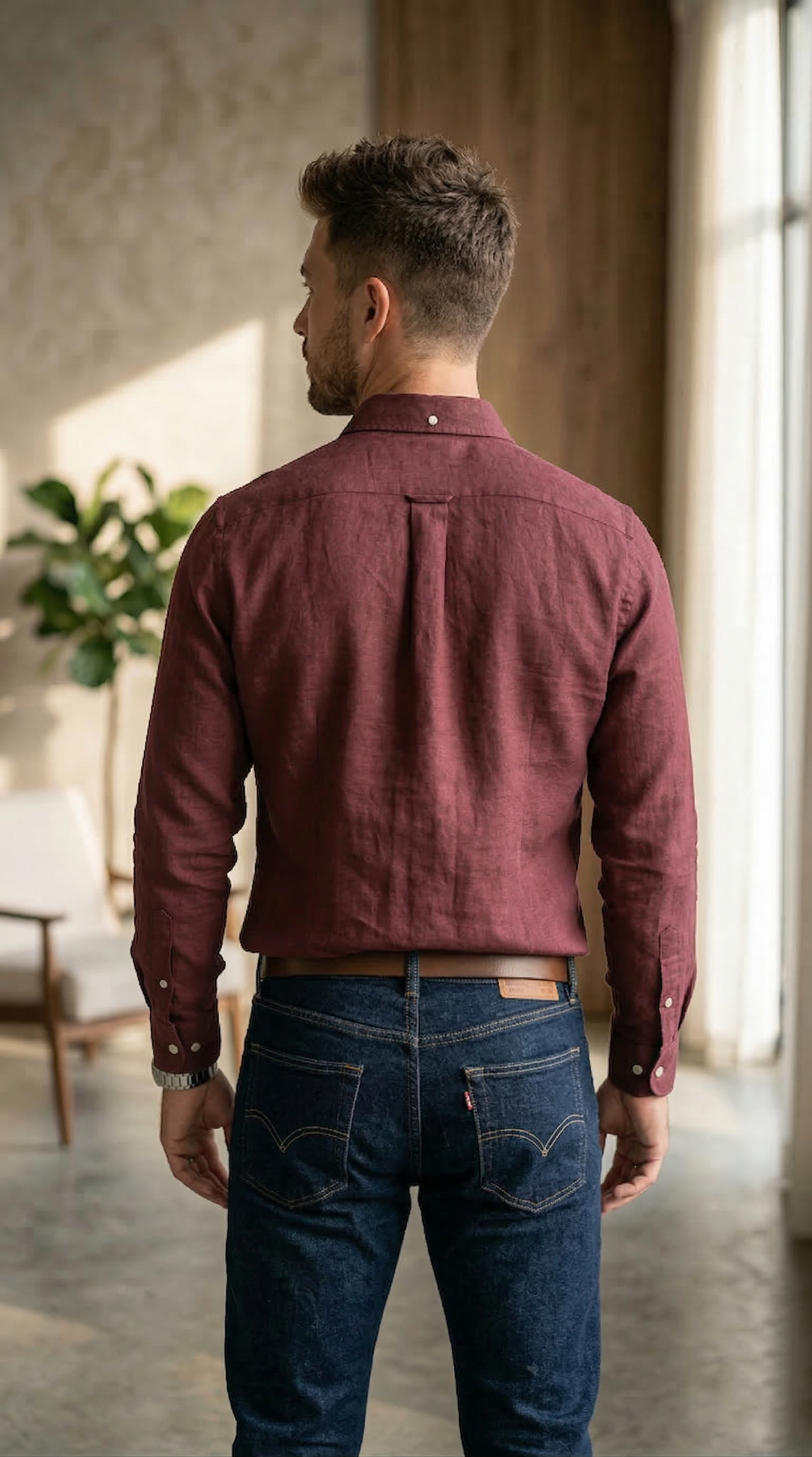 Men’s Burgundy Linen-Blend – The Elevated Casual Statement Shirt