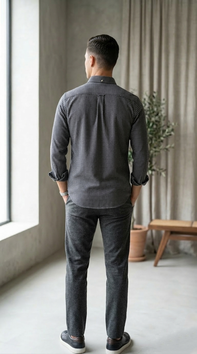 Men’s Navy Blue Checked Casual Shirt