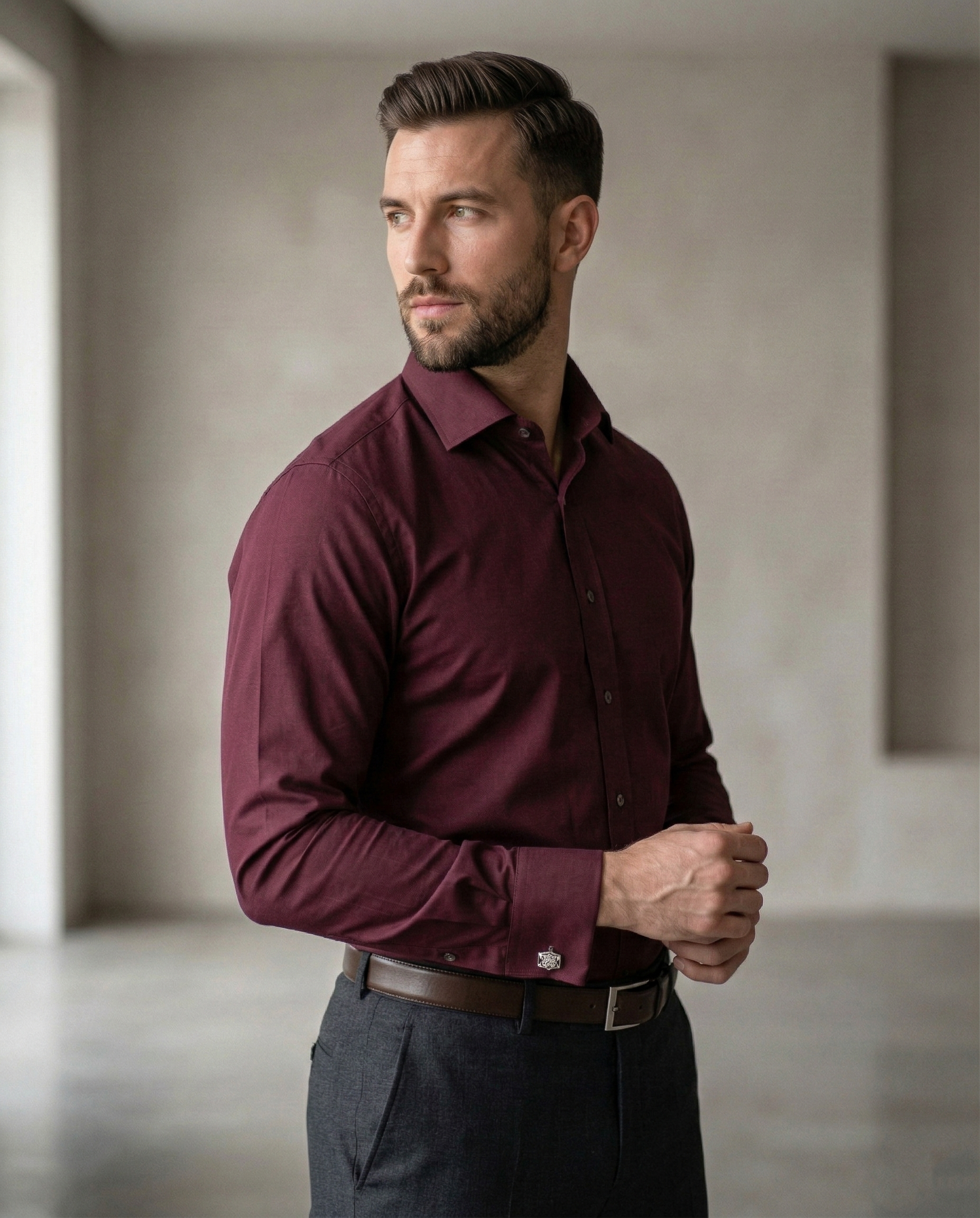 Wine Color Formal Shirt for Men | Premium Cotton Blend Regular Fit