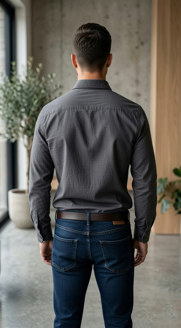 Men’s Casual Slim-Fit Melange Linen Shirt in Charcoal Grey