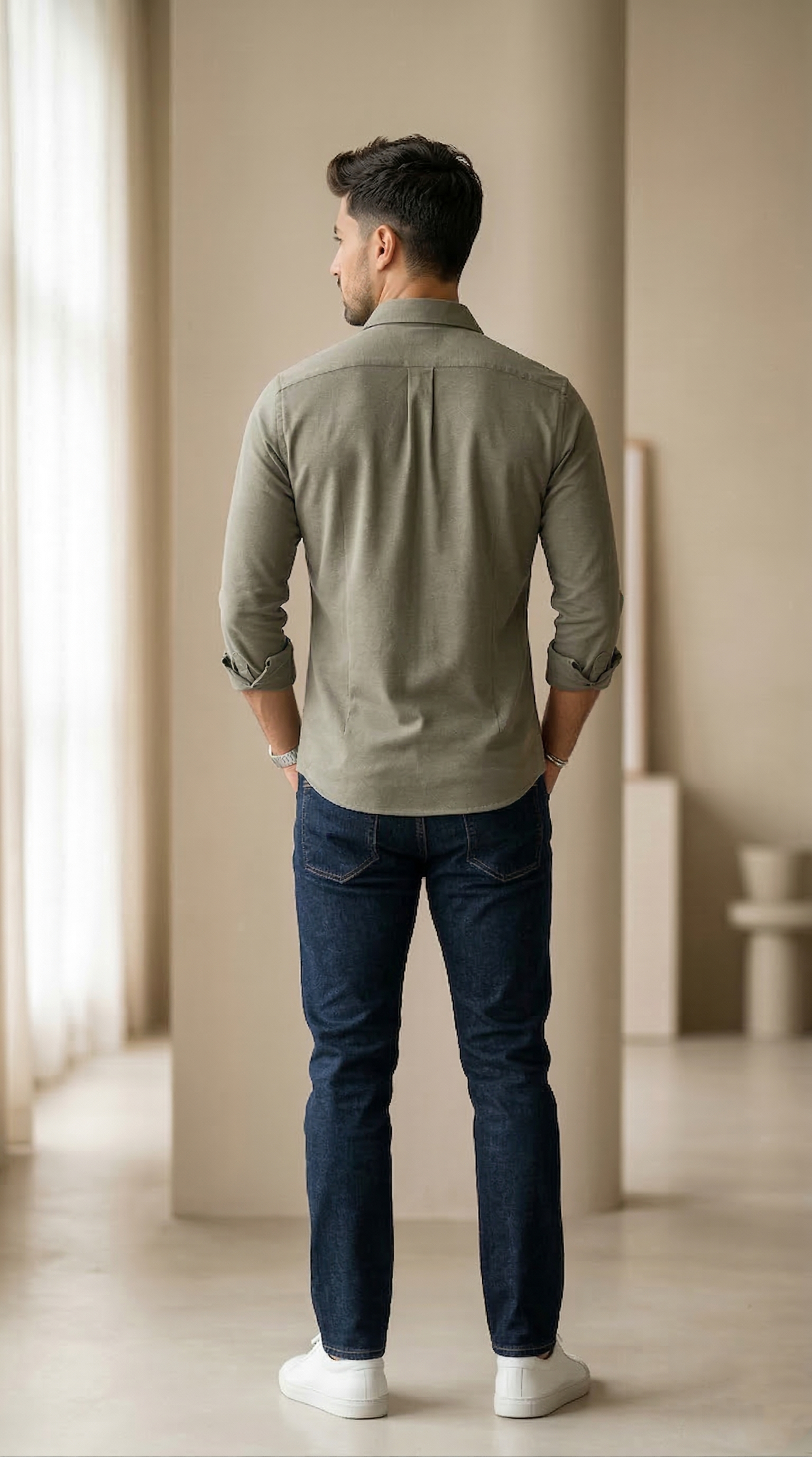 Men’s Sage Green Jersey-Cotton – The Ultimate Comfort Casual Button-Down