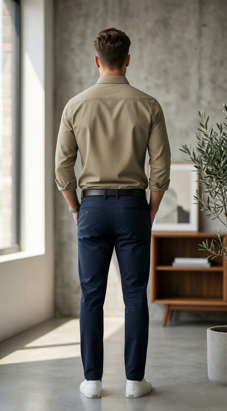 Men’s Slim-Fit Khaki Cotton Oxford – The Essential Casual Button-Down