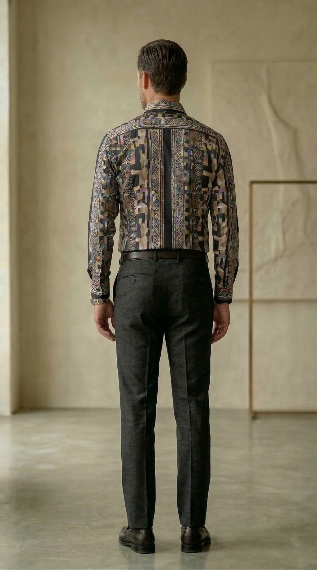 Men’s Slim-Fit Mosaic Geometric Print Silk-Blend Shirt