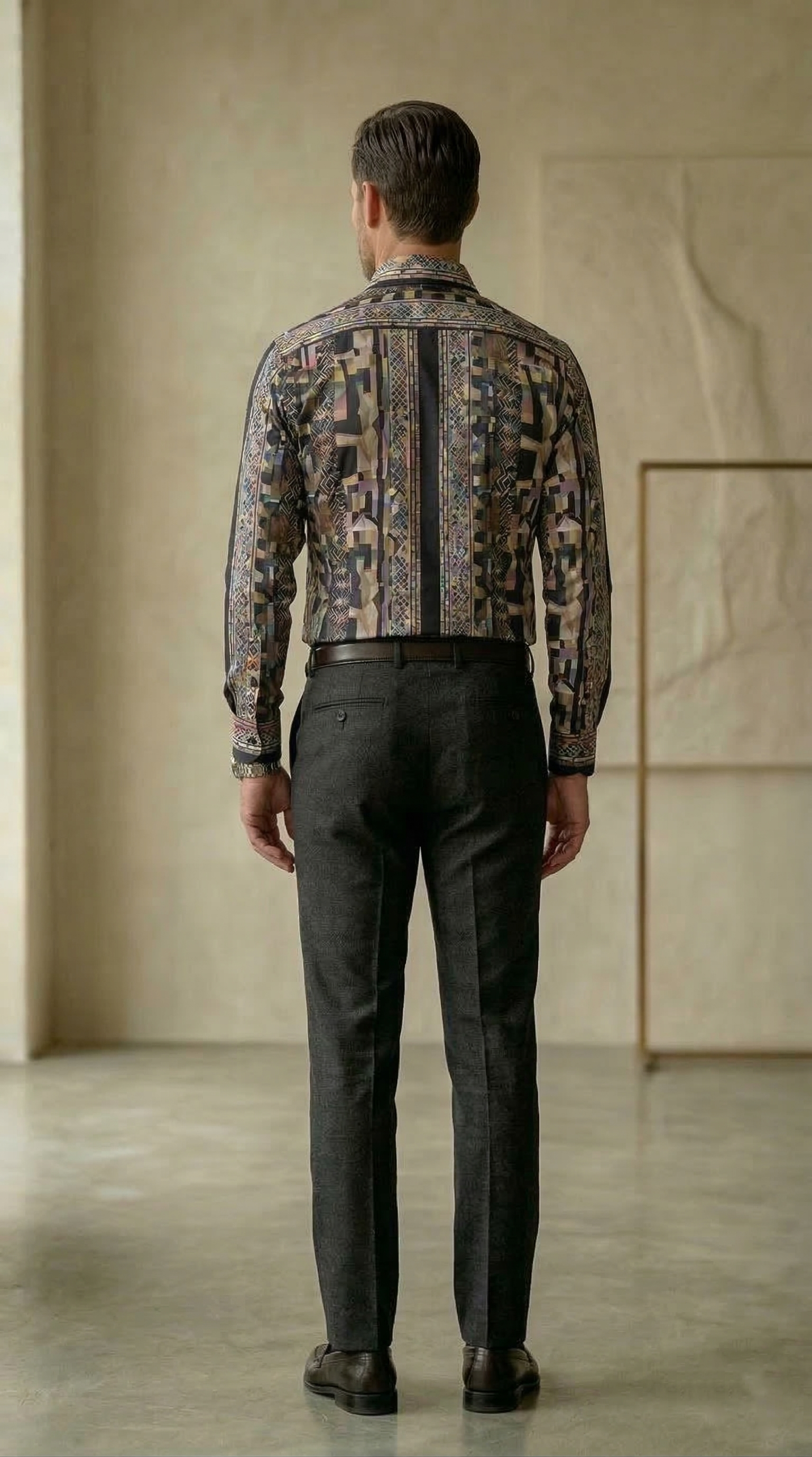 Men’s Slim-Fit Mosaic Geometric Print Silk-Blend Shirt