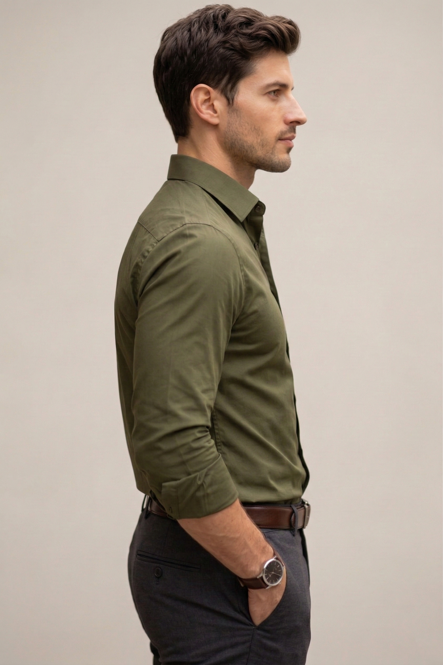 Men’s Olive Green Formal Shirt  | Cotton Blend Business & Casual Shirt for Men