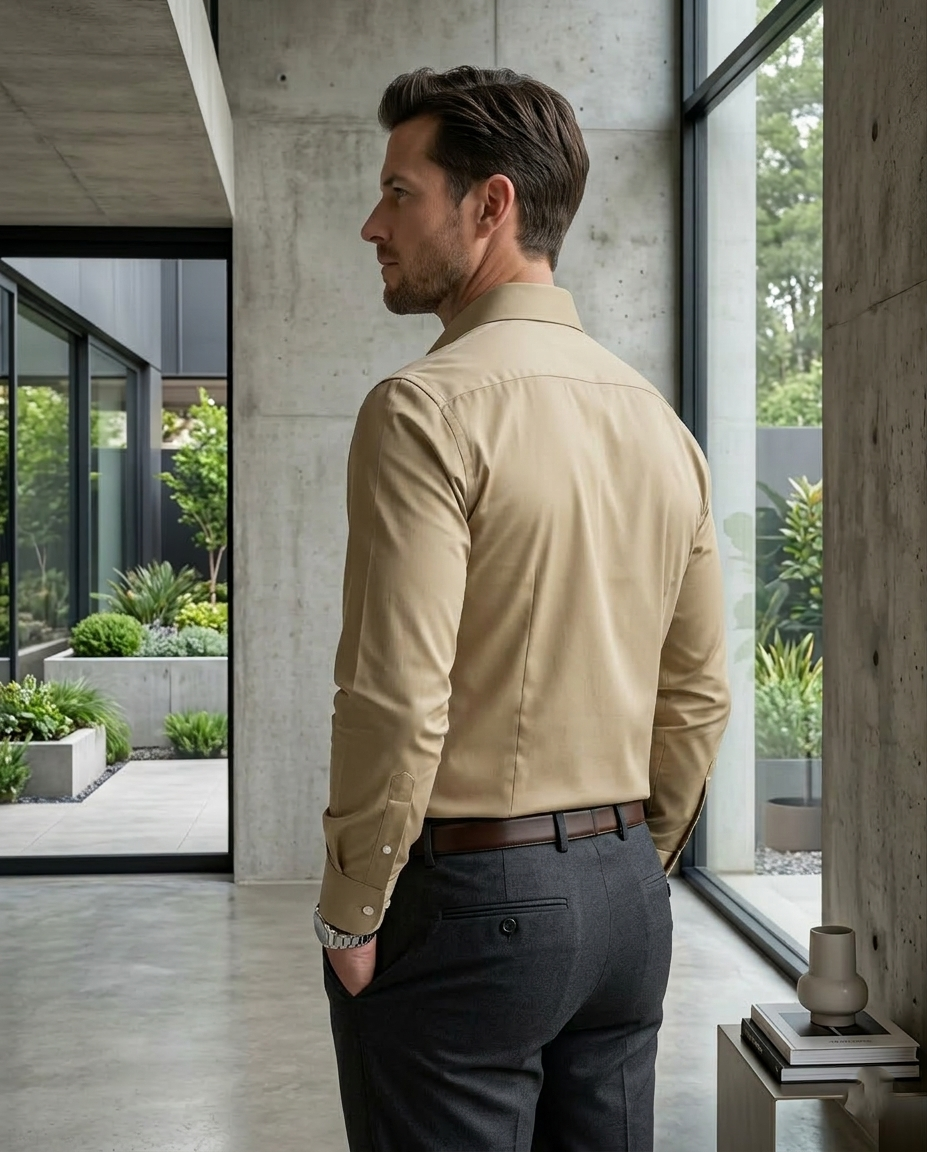 Khaki Formal Shirt for Men | Premium Cotton Blend